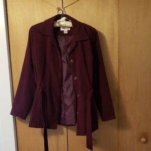 Vintage Burgundy Velvet Button-Up Jacket with waist tie